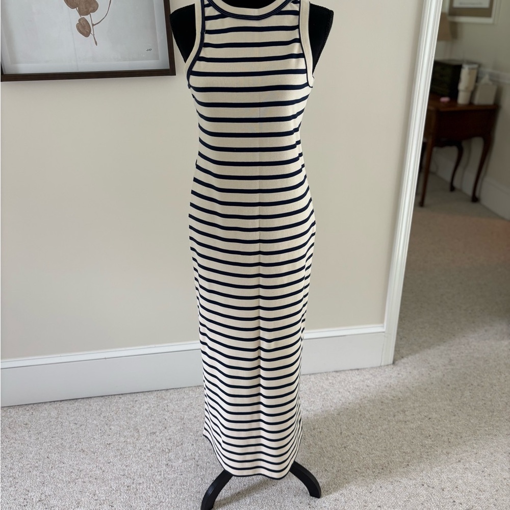 Emerson Fry Navy and Cream Striped Maxi Tank Dress